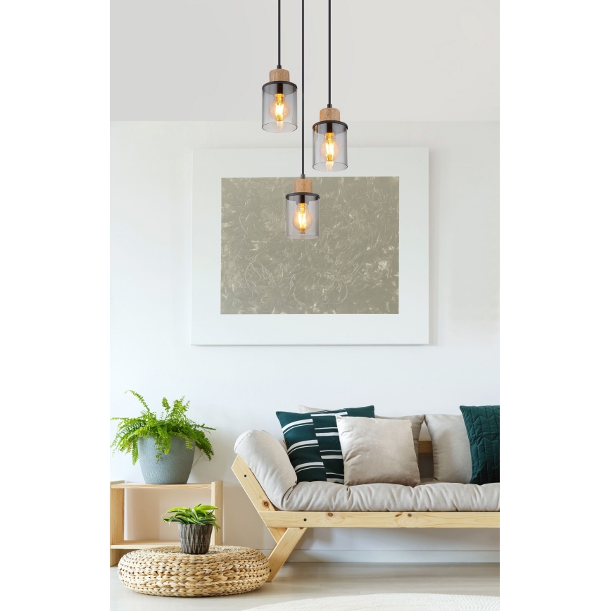 Globo - Lustr na lanku 3xE27/15W/230V pr. 27 cm dub