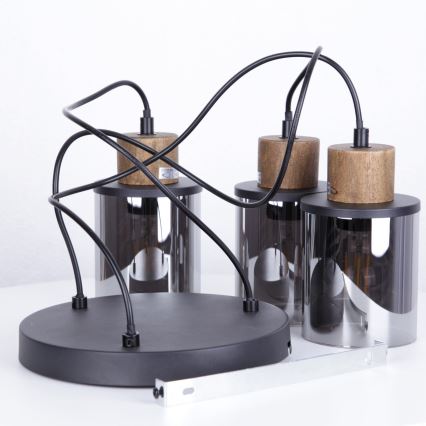 Globo - Lustr na lanku 3xE27/15W/230V pr. 27 cm dub