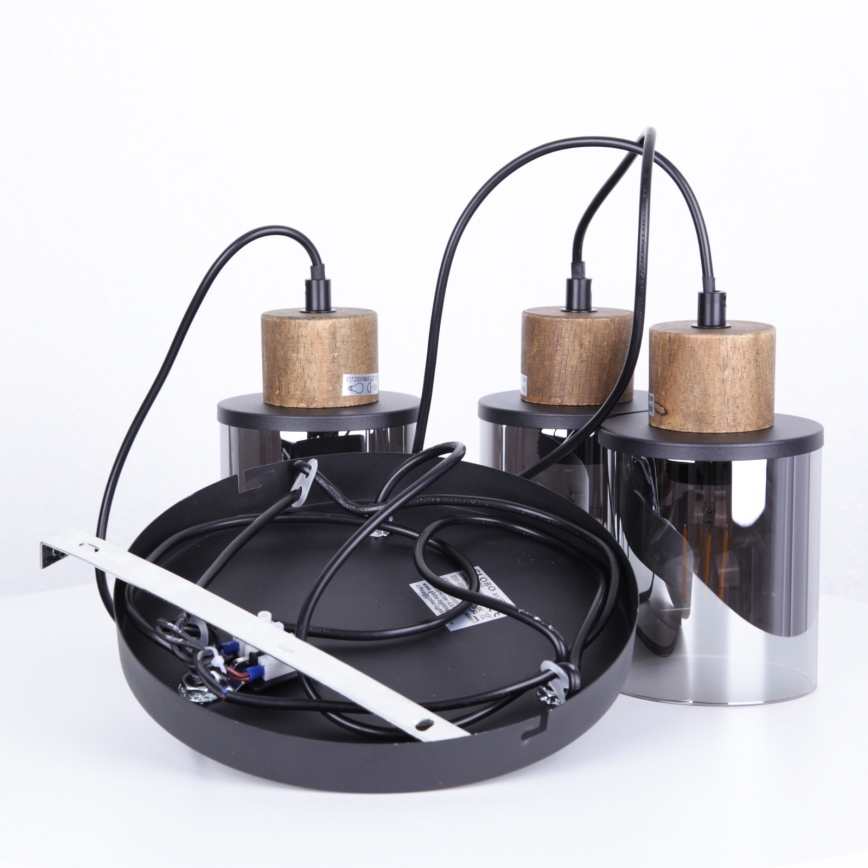 Globo - Lustr na lanku 3xE27/15W/230V pr. 27 cm dub