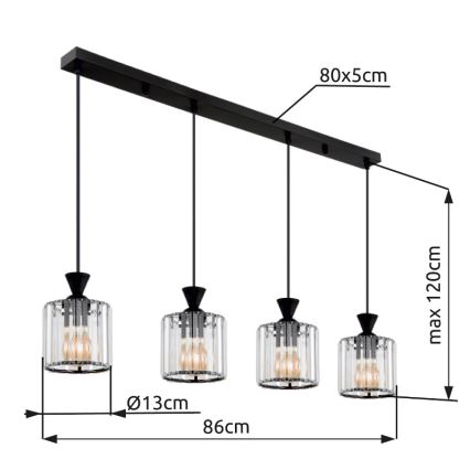Globo - Lustr na lanku 4xE27/60W/230V černá