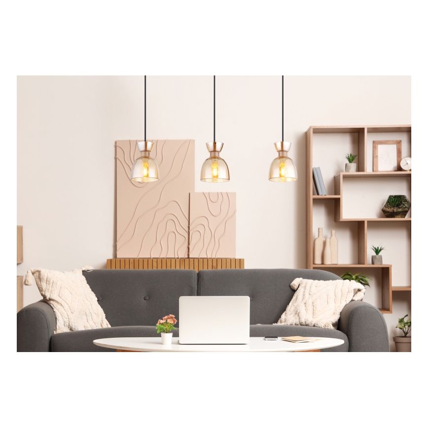 Globo - Lustr na lanku 3xE14/40W/230V hnědá/kouřová