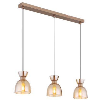 Globo - Lustr na lanku 3xE14/40W/230V hnědá/kouřová