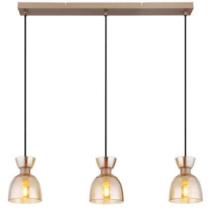 Globo - Lustr na lanku 3xE14/40W/230V hnědá/kouřová