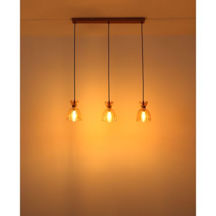 Globo - Lustr na lanku 3xE14/40W/230V hnědá/kouřová