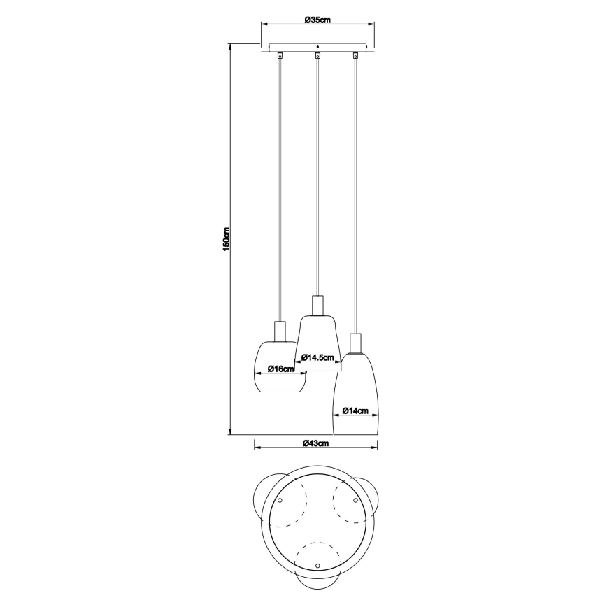 Globo - Lustr na lanku 3xE14/40W/230V pr. 43 cm mosaz