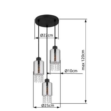 Globo - Lustr na lanku 3xE27/40W/230V pr. 25 cm černá