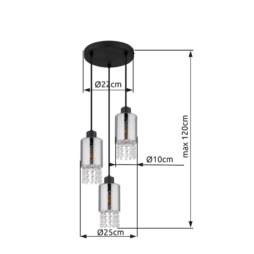 Globo - Lustr na lanku 3xE27/40W/230V pr. 25 cm černá