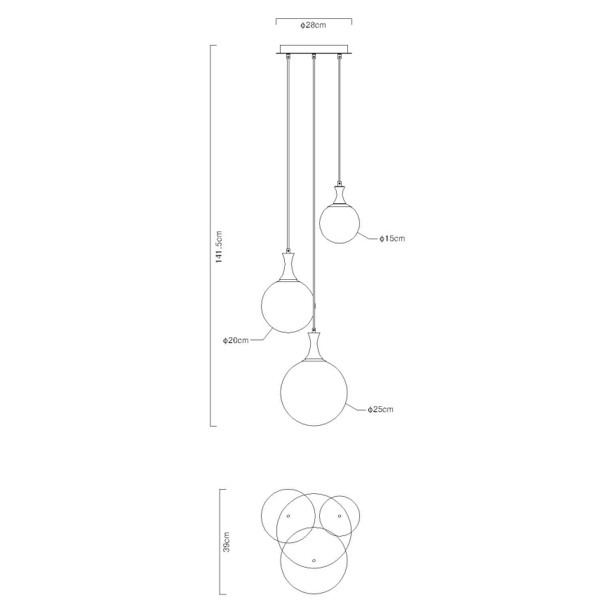 Globo - Lustr na lanku 3xE27/10W/230V pr. 48 cm černá