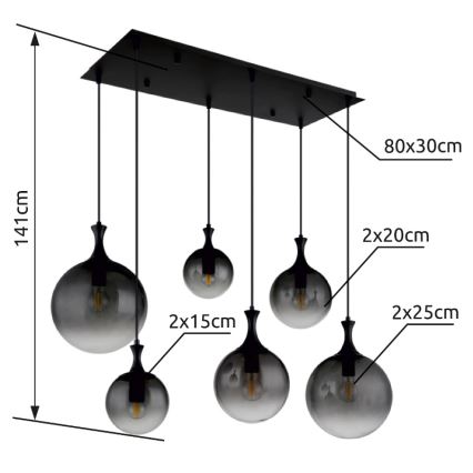 Globo - Lustr na lanku 6xE27/10W/230V černá