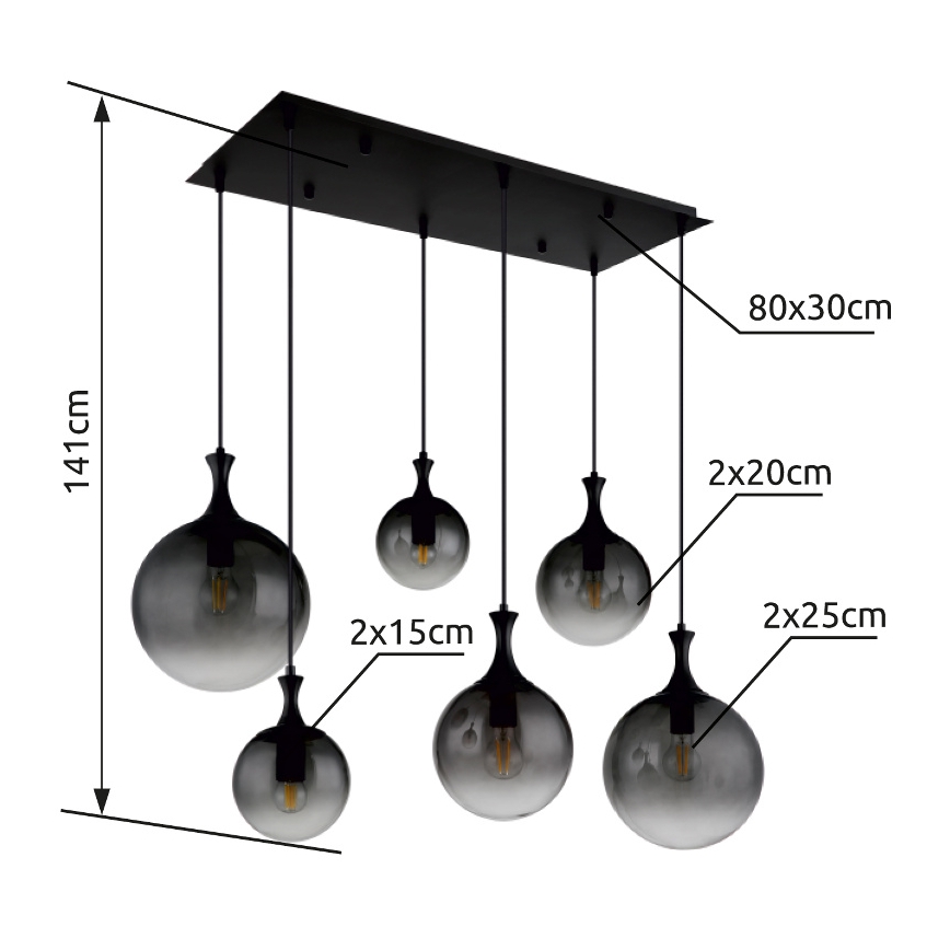 Globo - Lustr na lanku 6xE27/10W/230V černá