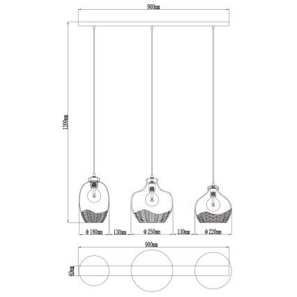 Globo - Lustr na lanku 3xE27/60W/230V