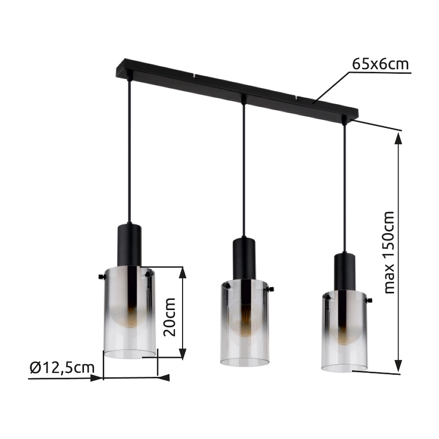 Globo - Lustr na lanku 3xE27/40W/230V černá