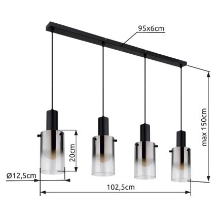 Globo - Lustr na lanku 4xE27/40W/230V černá