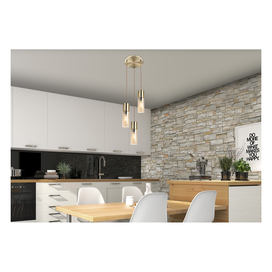 Globo - Lustr na lanku 3xE27/25W/230V pr. 30 cm mosaz