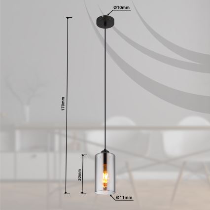 Globo - Lustr na lanku 1xE27/25W/230V pr. 11 cm černá