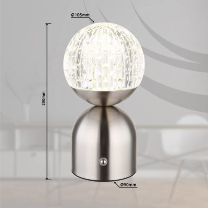 Globo - LED Stmívatelná dotyková stolní lampa LED/2,5W/3,7V 2700/4000/6500K 1800 mAh USB matný chrom