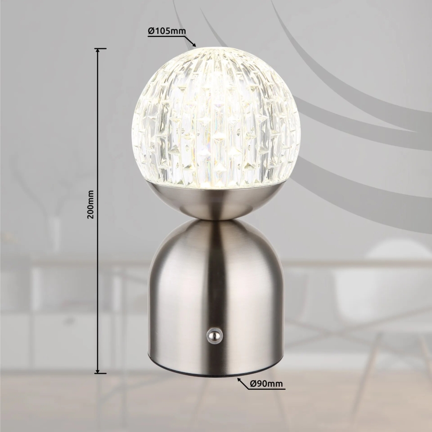 Globo - LED Stmívatelná dotyková stolní lampa LED/2,5W/3,7V 2700/4000/6500K 1800 mAh USB matný chrom
