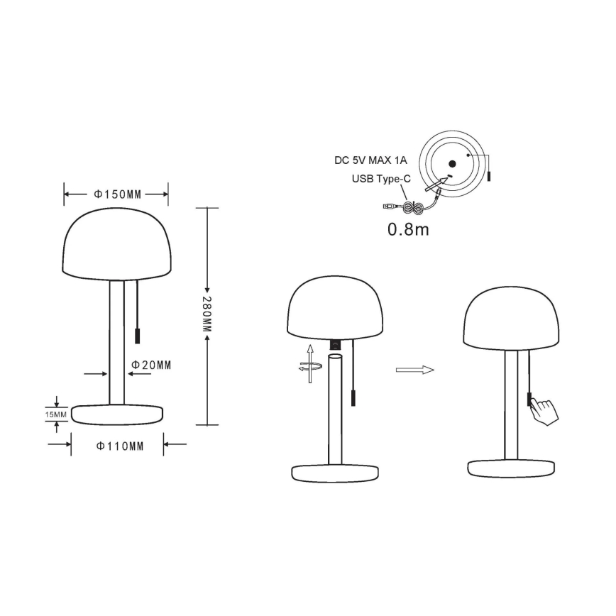 Globo - LED Nabíjecí stolní lampa LED/1,5W/3,7V 3000/4200/6000K 1800mAh bílá