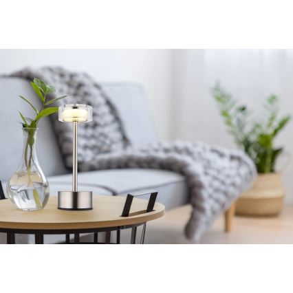 Globo - LED Stmívatelná nabíjecí dotyková stolní lampa LED/2,5W/3,7V 2700/4000/6500K 1800mAh matný chrom