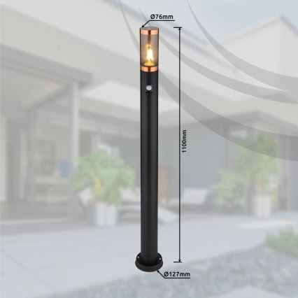 Globo - Venkovní lampa se senzorem 1xE27/15W/230V IP44 110 cm černá/měď