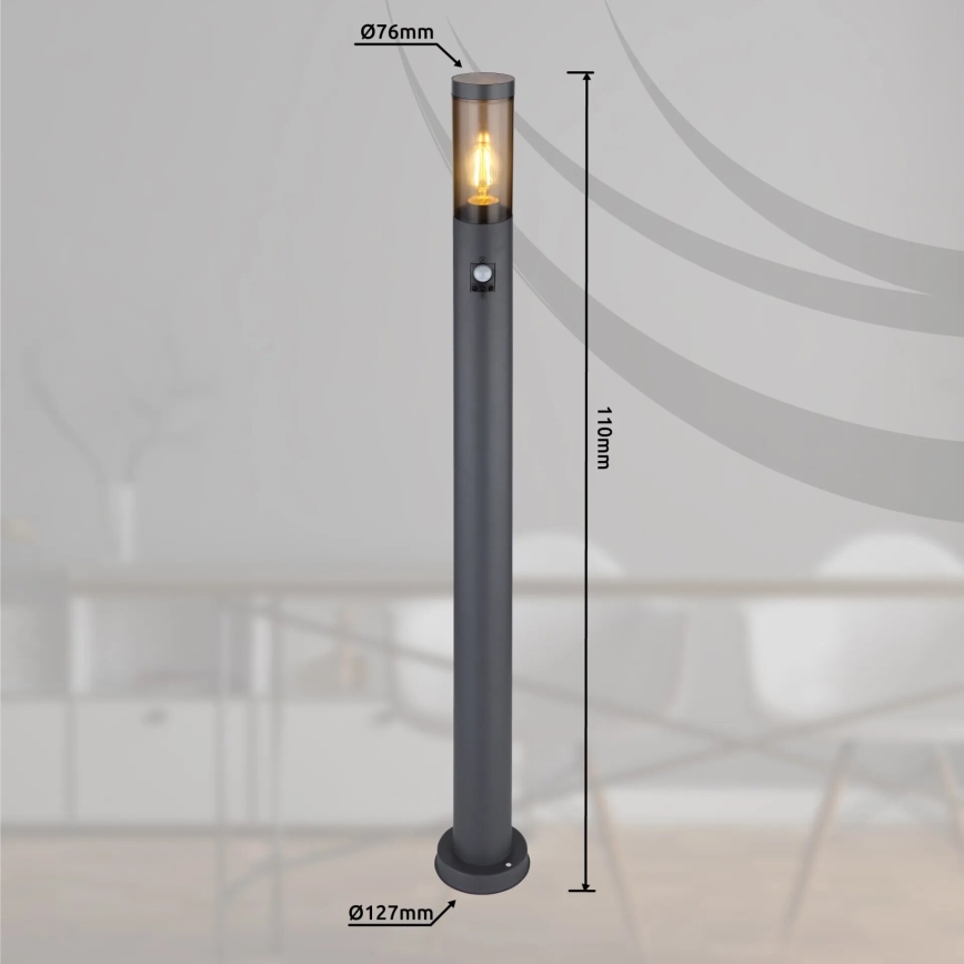Globo - Venkovní lampa se senzorem 1xE27/15W/230V IP44 110 cm černá