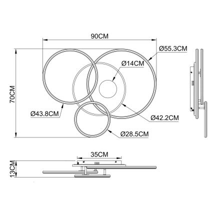 Globo - LED Stmívatelné stropní svítidlo LED/54W/230V 2700-6500K 90x70 cm stříbrná + dálkové ovládání