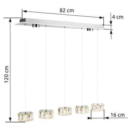 Globo - LED Lustr na lanku LED/52W/230V 4000K lesklý chrom/čirá
