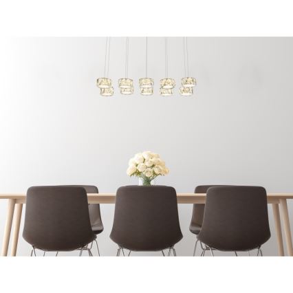 Globo - LED Lustr na lanku LED/92W/230V 4000K lesklý chrom/čirá