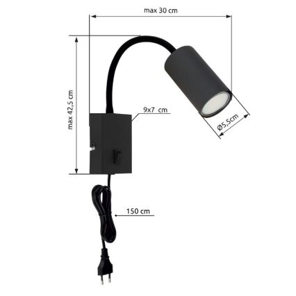 Globo - Flexibilní nástěnná lampa 1xGU10/25W/230V černá
