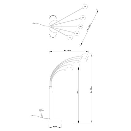 Globo - Stojací lampa 5xE14/40W/230V černá
