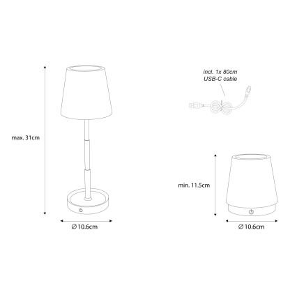 Globo - LED Stmívatelná dotyková nabíjecí stolní lampa LED/1,2W/5V 1200 mAh