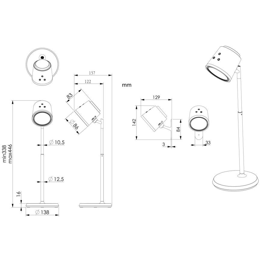 Globo - LED Stmívatelná dotyková stolní lampa 4v1 LED/6W/3,7V 3000K/4000K/6500K 1500 mAh USB černá