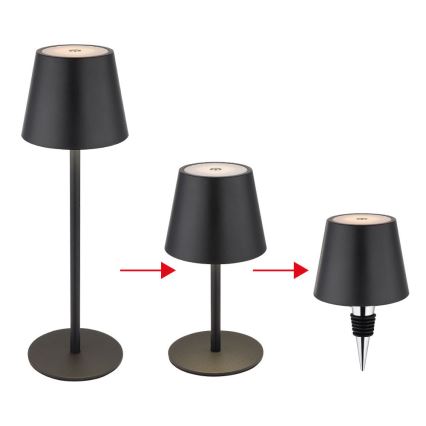 Globo - LED Stmívatelná dotyková nabíjecí venkovní stolní lampa 3v1 LED/3W/5V 3000/4000/5000K IP54 1800 mAh černá