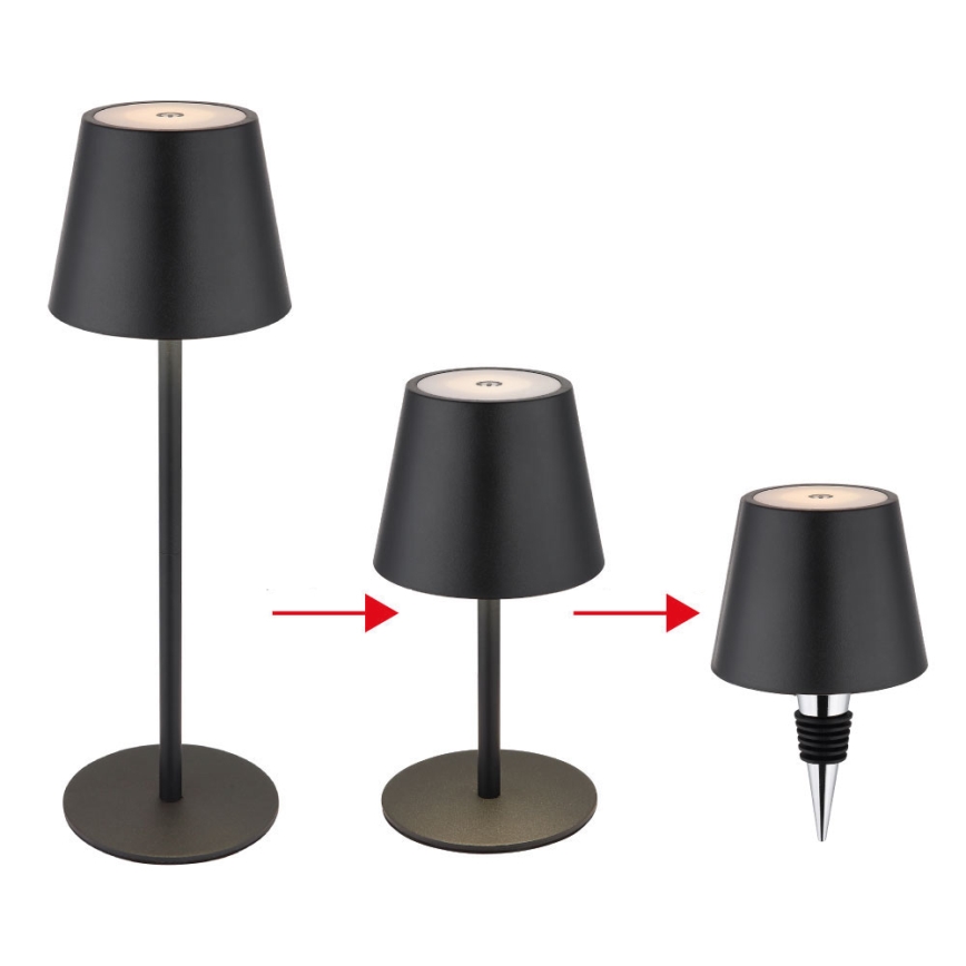 Globo - LED Stmívatelná dotyková nabíjecí venkovní stolní lampa 3v1 LED/3W/5V 3000/4000/5000K IP54 1800 mAh černá