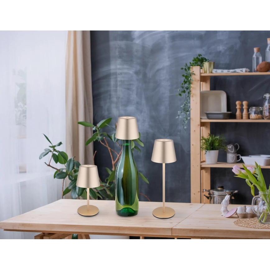 Globo - LED Stmívatelná dotyková nabíjecí venkovní stolní lampa 3v1 LED/3W/5V 3000/4000/5000K IP54 1800 mAh mosaz