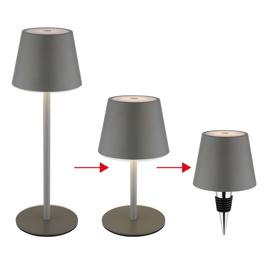 Globo - LED Stmívatelná dotyková nabíjecí venkovní stolní lampa 3v1 LED/3W/5V 3000/4000/5000K IP54 1800 mAh šedá