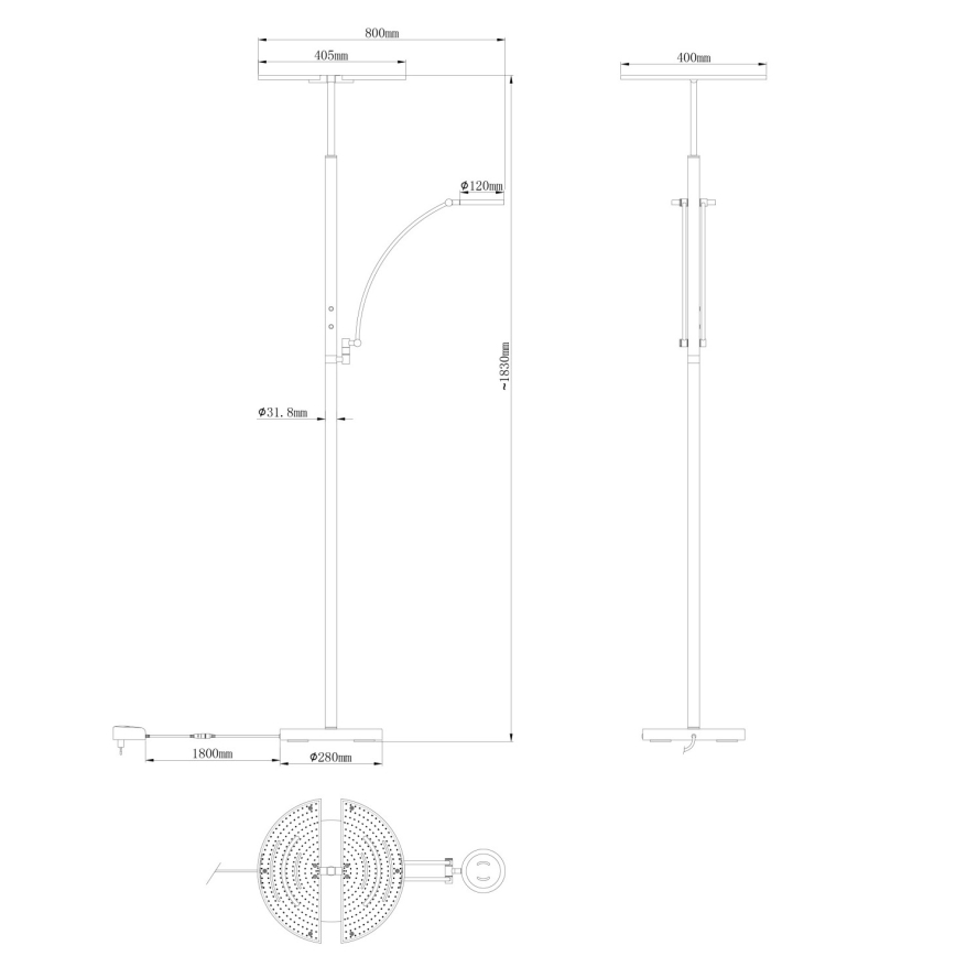 Globo - LED Stmívatelná stojací lampa LED/40W/230V + LED/5,5W 2700/4000/6000K matný chrom