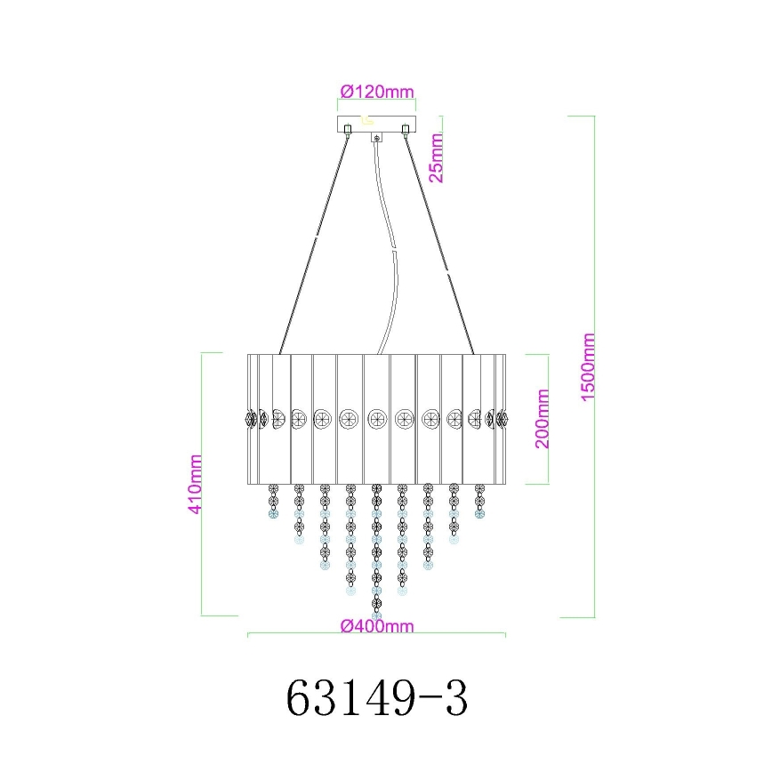 Globo - Lustr na lanku 3xE27/40W/230V pr. 40 cm