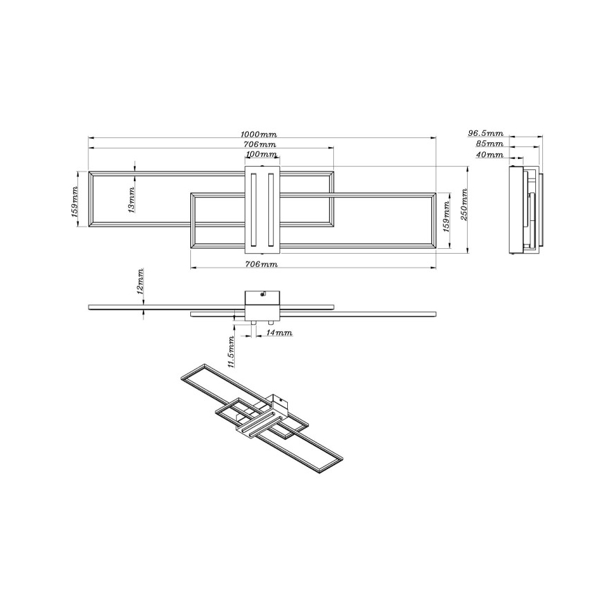 Globo - LED Stropní svítidlo LED/40W/230V 3000K 25x100 cm černá