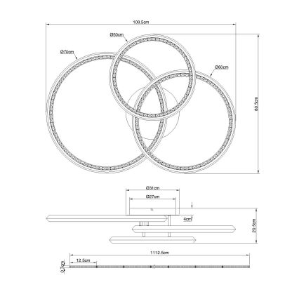 Globo - LED Stmívatelné stropní svítidlo LED/72W/230V 2700-6000K 109,5x80,5 cm + dálkové ovládání