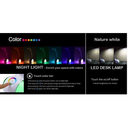 Globo 58279 - LED stolní lampa TARRON 1xLED/5W + 2xLED/0,1W