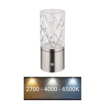 Globo - LED Stmívatelná dotyková stolní lampa LED/2,5W/3,7V 2700K/4000K/6500K 1800 mAh USB matný chrom