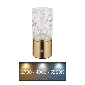 Globo - LED Stmívatelná dotyková stolní lampa LED/2,5W/3,7V 2700K/4000K/6500K 1800 mAh USB zlatá