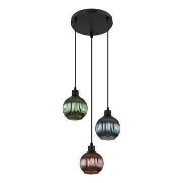 Globo - Lustr na lanku 3xE27/25W/230V pr. 36 cm měď/zelená/modrá