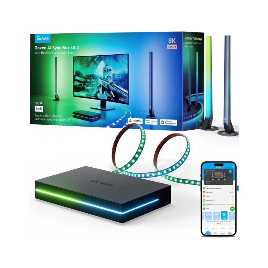 Govee - AI Sync Box Kit 2 Smart sada PC osvětlení 27-34 + LED panely Wi-Fi