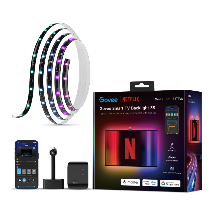 Govee - Backlight 3S Netflix TV 55-65 SMART LED podsvícení RGBICW Wi-Fi + dálkové ovládání
