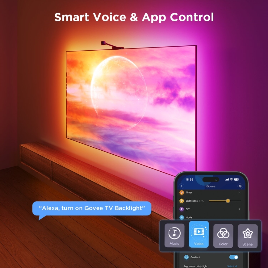 Govee - Backlight 3S Netflix TV 55-65 SMART LED podsvícení RGBICW Wi-Fi + dálkové ovládání