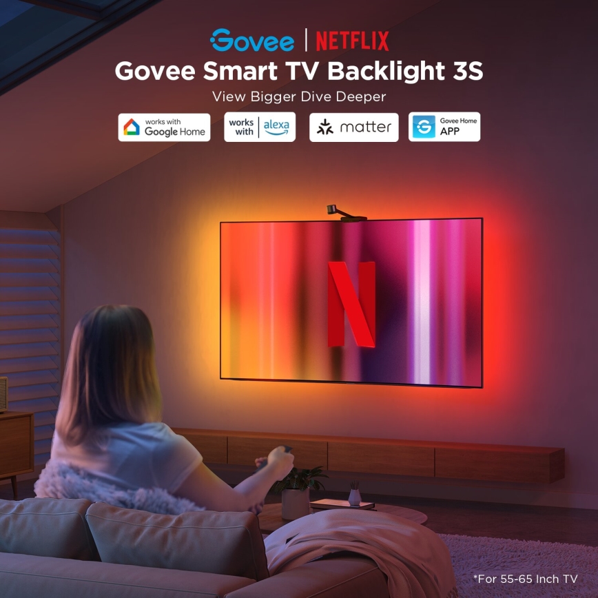 Govee - Backlight 3S Netflix TV 55-65 SMART LED podsvícení RGBICW Wi-Fi + dálkové ovládání
