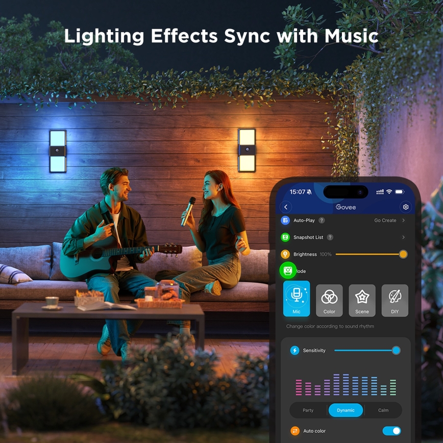 Govee - LED RGBIC Stmívatelné venkovní nástěnné svítidlo se senzorem LED/230V IP65 2700-6500K Wi-Fi