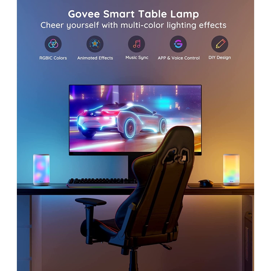 Govee - LED RGBIC Stmívatelná stolní lampa AURA 2 2200-6500K Wi-Fi Matter
